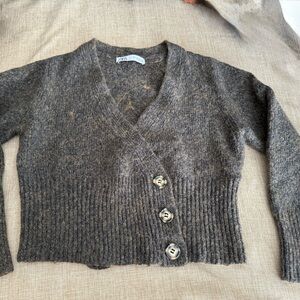 Zara Dark Brown tweed Button-Up Cardigan